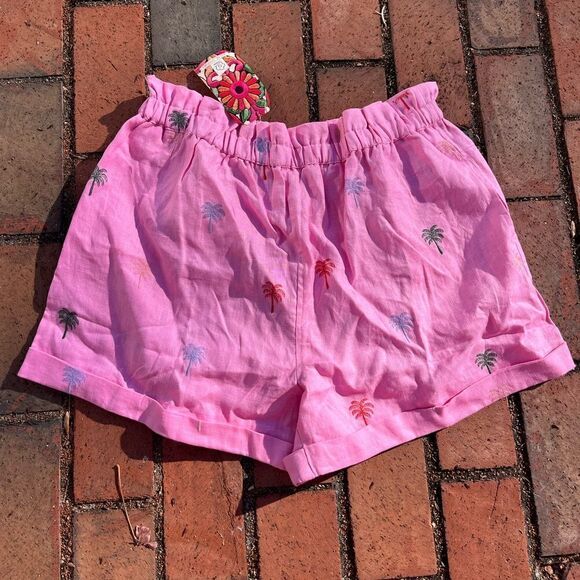Anthropologie FARM Rio Palm Tree Embroidered Linen Shorts NWT - Picture 5 of 9
